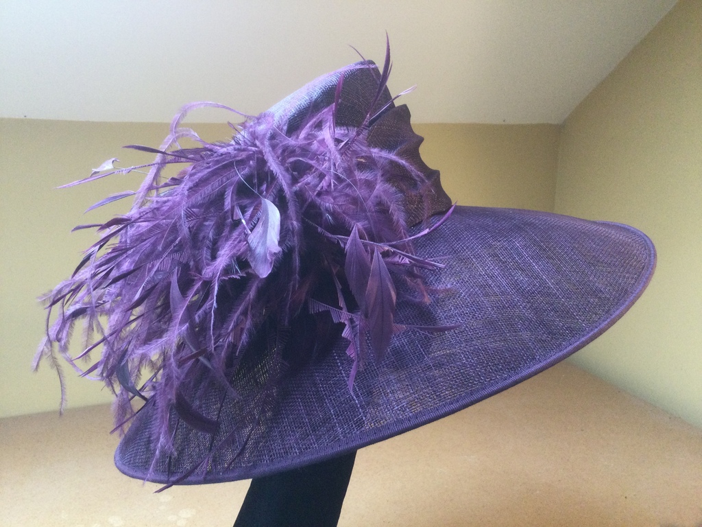 Purple Sinamay & Feathers